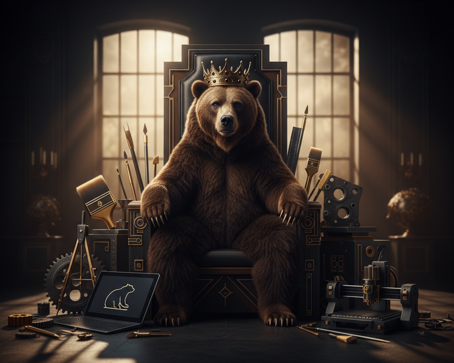 Majestätischer Bär mit Krone auf Thron