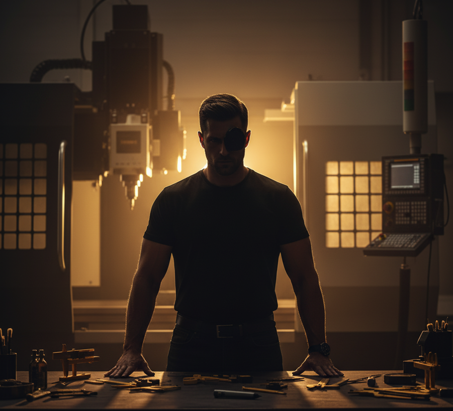 Silhouette eines Mannes im Workshop